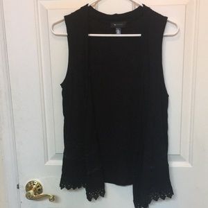 AB Studio Black Vest with Lace Trim